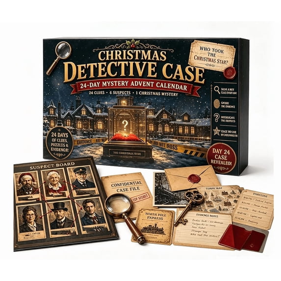 24-Day Mystery Adventure Advent Calendar Collection – 24 Days of Christmas Puzzles with Clues & Final Reveal, Interactive Story Calendar for Families