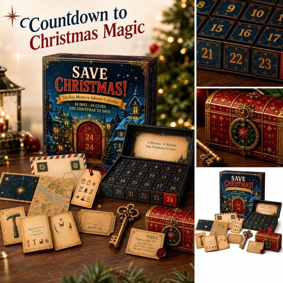 24-Day Mystery Adventure Advent Calendar (Save Christmas),Christmas Puzzle Game with Story Themes Open A New Discovery Every Day Escape Room Countdown Gift for Family & Adults