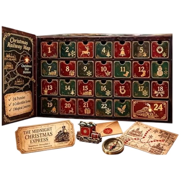 24 Day Mystery Train Advent Calendar, Christmas Escape Room Puzzle Game with 6 Story Themes, Daily Countdown for Family Adults