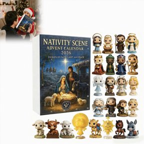 24-Day Nativity Scene Advent Calendar,Religious Christmas Manger Figure Countdown Set