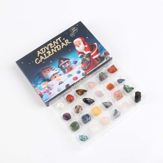 24 Day Natural Crystal Rock and Mineral Christmas Advent Calendar, for Christmas Tree, Home Tabletop Decor and Holiday Gift Giving