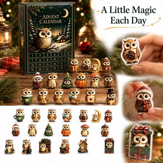 24-Day Owl Advent Calendar , Christmas Countdown Calendar with 24 Pieces 2D Acrylic Cute Ornament, Christmas Tree Decorations for Xmas , Holiday Decor Gift