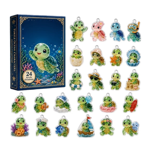 24-Day Turtle Advent Calendar 2026, Christmas Advent Calendar with 24 Pieces 2D Acrylic Cute Figurines, Uniquee Christmas Tree Decorations for Lovers Family, Holiday Decor Gift