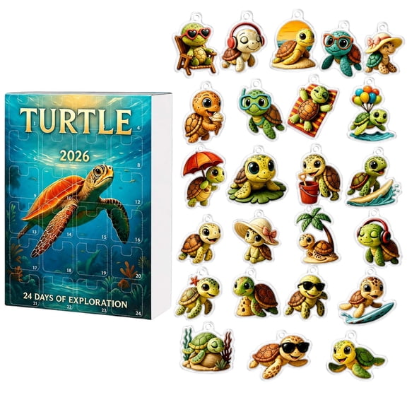 24-Day Turtle Advent Calendar 2026, Christmas Advent Calendar with 24 Pieces 2D Acrylic Cute Figurines, Uniquee Christmas Tree Decorations for Lovers Family, Holiday Decor Gift
