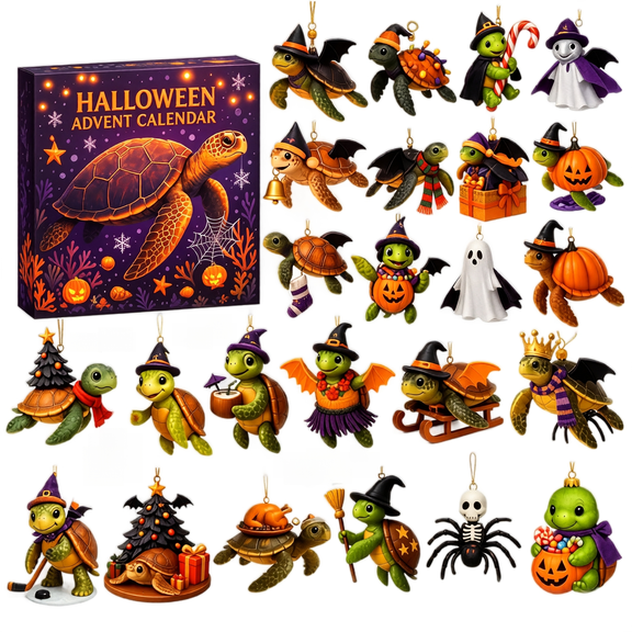 24-Day Turtle Advent Calendar 2026, Halloween Advent Calendar with 24 Pieces 2D Acrylic Cute Figurines, Uniquee Christmas Tree Decorations for Lovers Family, Holiday Decor Gift