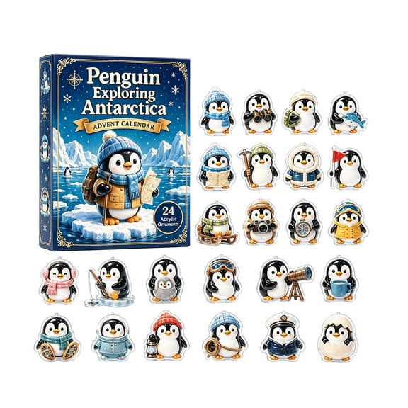 24 Days Acrylic Penguin Advent Calendar, Flat Hanging Ornaments for Christmas Tree Decor, Antarctic Theme Blind Box Countdown Gift for Holiday Home Decoration and Party