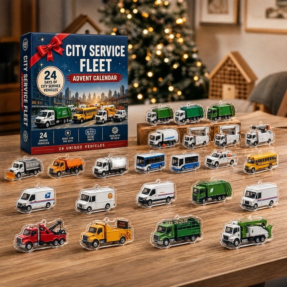24 Days of Advent Calendar 2026, Countdown Calendar with City Service Vehicle Themed Collectibles, Flat Hanging Decorations, Seasonal Display Decor, Christmas Decor Holiday Advent Gift