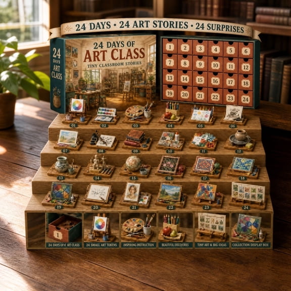 24 Days of Art Class Advent Calendar 2026, 24Pcs Mini Art Studio Scene Figurines Countdown Blind Box, Miniature Art Supply Collectibles, Holiday Surprise Gift