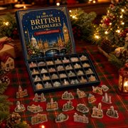 24 Days of British Landmarks Advent Calendar, 24Pcs Famous UK Landmark Acrylic Ornaments Countdown Calendar, Classic British Architecture Hanging Decor, Christmas Advent Gift Box for Travel Lovers
