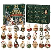 24 Days of Bunny Christmas Advent Calendar 2026, Christmas Bunny Collection, 2D 24 Day Holiday Countdown Calendar with 24 Unique Collectible Bunny Figurines, Cute Christmas Decor Set