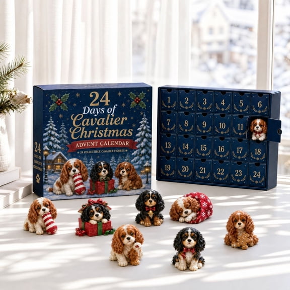 24 Days of Cavalier Christmas Advent Calendar 2026, Cute Cavalier Advent Calendar 2026, 24 Days Christmas Countdown Calendar with 24 Mini 2D Cavalier Ornament, Christmas Decoration Gift