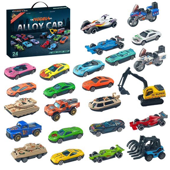 24 Days Christmas Advent Calendar, Alloy Car Model Toys Gift Box Countdown Surprise Kids Vehicle Collection