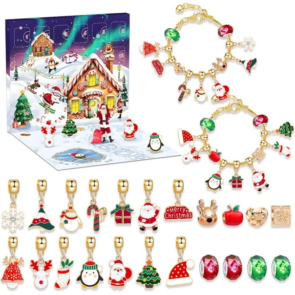 24 Days Christmas Advent Calendar Jewelry Making Kit, DIY Craft Set with Charms, Beads, Bracelet for Kids, Teens, Women