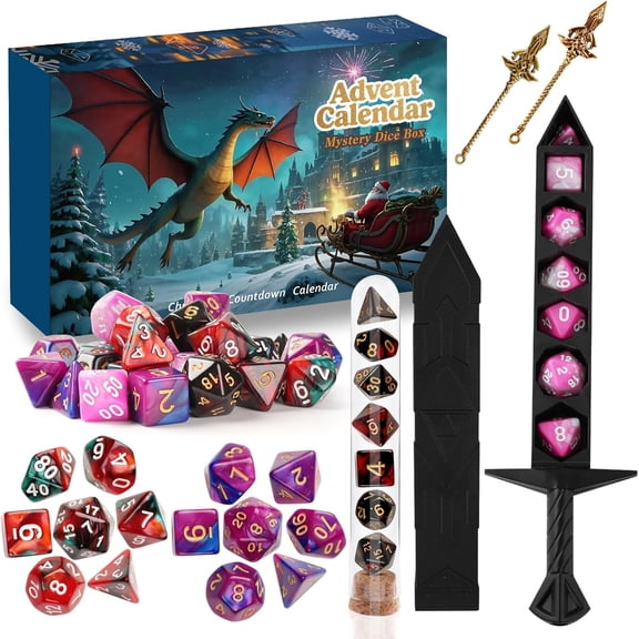 24 Days Christmas Advent Calendar Toys, Fun & Mystery Toys Holiday Set, Surprise D&D Countdown Christmas Gifts, Perfect for Dungeons and Dragons RPG, MTG, Role Playing Table Game Fans