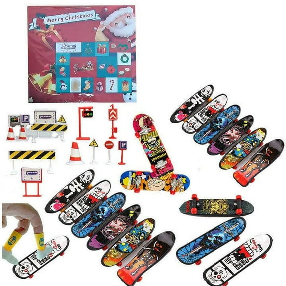 24 Days Christmas Countdown Advent Calendar with Mini Finger Skateboards Board Toys for Kids Boys Holiday Celebration