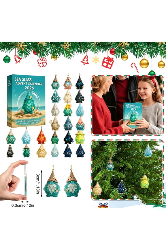 24 Days Christmas Countdown Calendar 2026 (1.18"), Flat Acrylic Sea Glass Style Wizard Keychain Pendant Holiday Blind Box