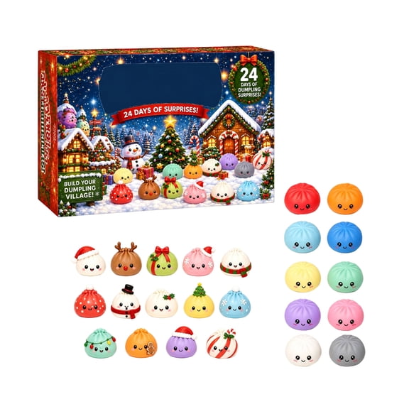 24 Days Christmas Countdown Dumpling Advent Calendar 2026, Mystery Blind Box with Kawaii Squishy Dumpling Toys, Sensory Fidget Squeeze Toys for Party Favors Stocking Stuffers