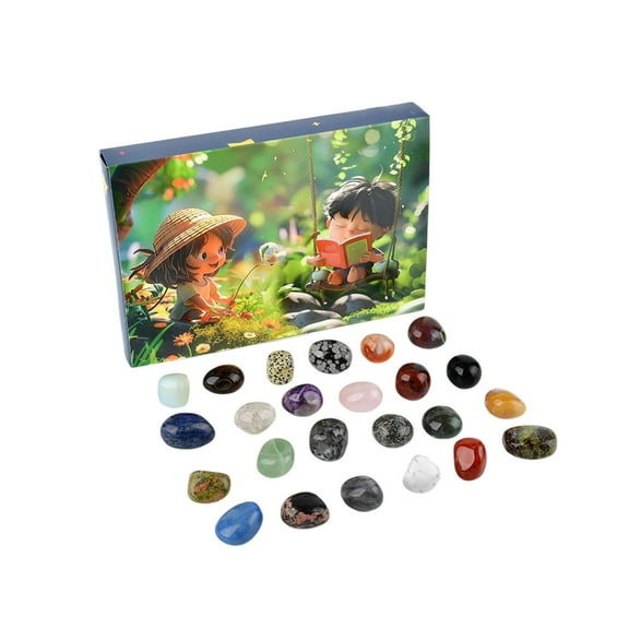 24 Days Christmas Crystal Advent Calendar – Natural Gemstone Countdown Gift Box for Kids – Geological Exploration Toy with Identification Guide