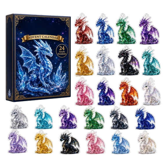 24 Days of Christmas Dragon Christmas Advent Calendar 2026, Xmas Countdown Calendar Blind Box, Surprise Each Day Christmas Gifts for Boys Girls, 2D Christmas Decorations for Tree
