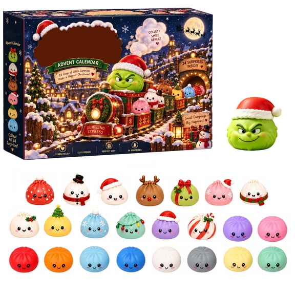 24 Days Christmas Dumpling Advent Calendar, Mystery Dumpling Squishy Toys Countdown Set, Kawaii Stress Relief Fidget Toys for Winter Season Party Favors