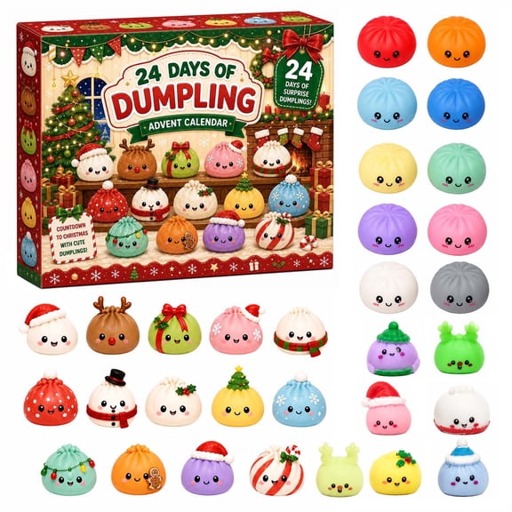 24 Days Christmas Dumpling Squishy Advent Calendar, 2026 Holiday Countdown Surprise Toy Set, Collectible Fidget Squeeze Toys for Kids Family Festive Activity