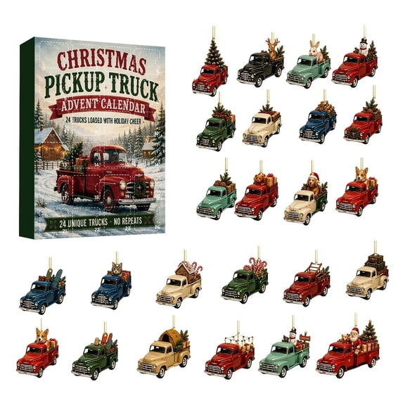 24 Days Of Christmas Pickup Truck Advent Calendar, 2026 Christmas Countdown with 24 2D Vintage Ride Collectible Die-Cast Cars,Retro Classic Vehicle Set for Car Collectors
