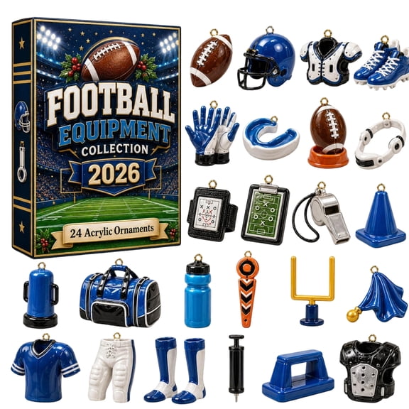 Football Equipment Collection Advent Calendar 2026, 24Pcs Football Gear Acrylic Hanging Ornaments Countdown Blind Box, Sports Collectibles, Christmas Tree Surprise Gift
