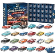 24 Days Of Classic American Cars Advent Calendar 2026 Christmas Countdown with 24 Vintage Ride Collectible Die-Cast Cars, Retro Classic Vehicle Set for Car Collectors
