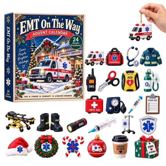 24 Days Countdown Advent Calendar Set : EMT On The Way Theme,Mystery Blind Box with 24 pcs Acrylic Ornament,Christmas Gift for Kids Adults
