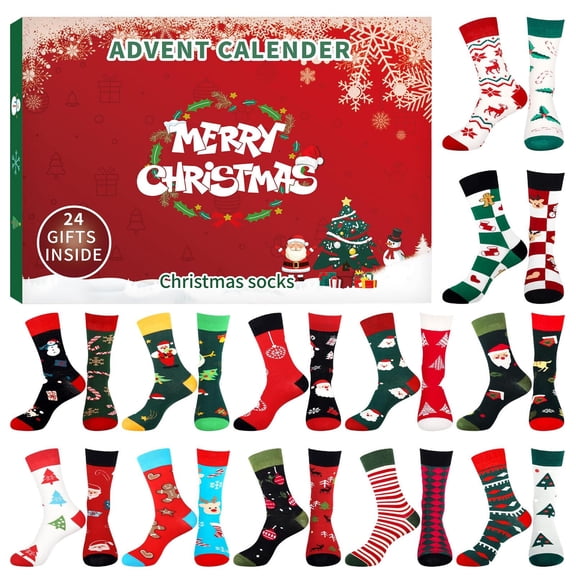 24 Days Countdown Christmas Socks Advent Calendar 80% Cotton