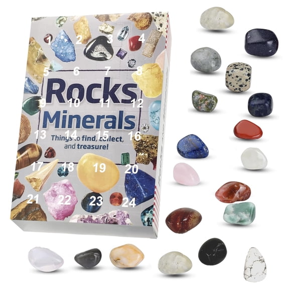 24 Days Crystal Gemstone Advent Calendar, 2025 Xmas Countdown Calendar, Surprise Each Day Festive Birthday Christmas Gift Box for Girls Boys,Grey-Gem Small