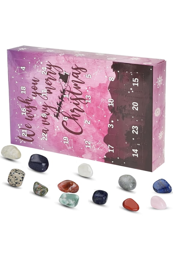 24 Days Crystal Gemstone Advent Calendar, 2025 Xmas Countdown Calendar, Surprise Each Day Festive Birthday Christmas Gift Box for Girls Boys,Pink-Gem Small