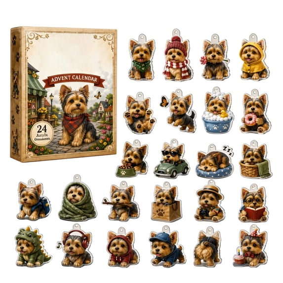 24 Days of Cute Dog Christmas Pendant Christmas Advent Calendar 2026, Get One Pet 2D Cute Dog Pendant Decor Every Day, Xmas Countdown Calendar Blind Box, Christmas Decorations for Tree