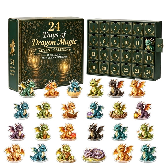 24 Days of Dragon Magic Advent Calendar 2026, Get One Magic‑Baby‑Dragon‑Theme 2D Pendant Decor Every Day, Xmas Countdown Calendar Blind Box, Christmas Gifts, Christmas Decorations for Tree