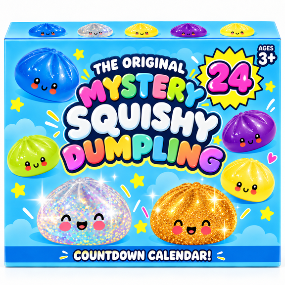 24 Days Dumpling Advent Calendar, Mystery Squishy Surprise Christmas Countdown with Mini Squeeze Dumplings, Fidget Toys, Stocking Stuffers for Kids Adults