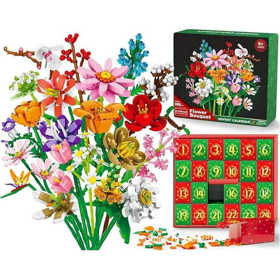 24 Days Flower Bouquet Christmas Countdown, Flower Bouquet Advent Calendar 2025, Christmas Countdown Calendar Building Blocks, hristmas Blocks for Kids Adults Teen (Chrysanthemum)