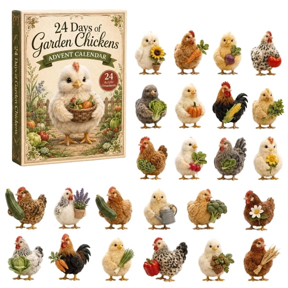 24 Days of Garden Chickens Advent Calendar, 24 Pieces Garden Chicken Acrylic Ornaments, Holiday Countdown Surprise Box, Holiday Gift for Farm Animal Lovers Kids Teens Adults