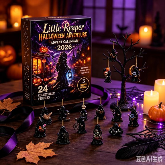 24 Days Halloween Advent Calendar Blind Box, 24Pcs 2D Acrylic Little Reaper Hanging Ornaments, Countdown Pendant Set for Holiday Tree Window Wall Decor