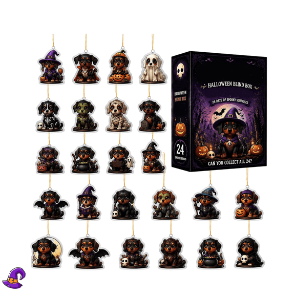 24 Days Halloween Countdown Mystery Box Blind Box, Halloween Calendar Advent 2026 24Pcs Acrylic Dog Hanging Figurines, Halloween Advent Gift for Kids Adults Home Decor