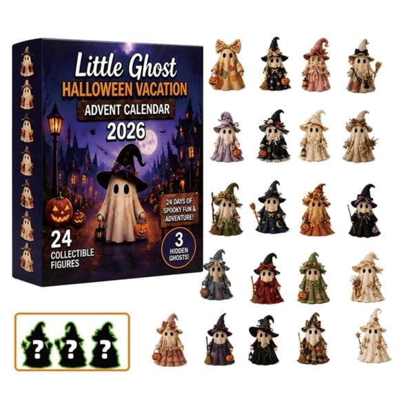 24 Days Halloween Mystery Advent Calendar Box, Cottagecore Ghost Witch Resin Mini Statues Including 3 Hidden Rare Ghosts, Indoor Shelf Halloween Party Favor Gift