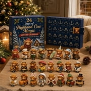 24 Days of Highland Cow Magic Advent Calendar 2026, 24 Day Christmas Countdown Blind Box with 24Pcs Mini Resin Costume Highland Cow Figurines, Cute Festive Collectibles for Holiday Home Decor