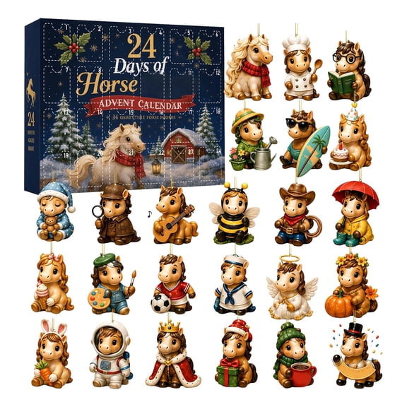 24 Days of Horse Magic Advent Calendar 2026, 24 Days Christmas Countdown Calendar with Collectible Cute Dress Up Horse Figurines, Cartoon Cosplay Pony Ornaments, Holiday Surprise Blind Box Gift