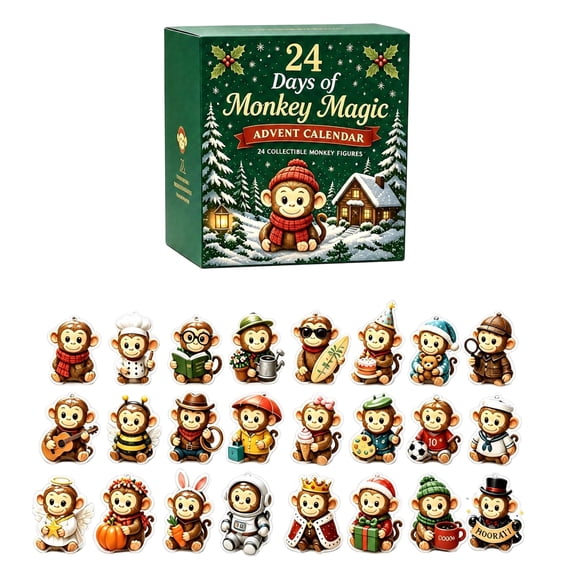 24 Days of Monkey Magic Advent Calendar 2026, Collectible MultiStyle Lovely Monkey Character Acrylic Ornament Set, 24Piece Countdown Gift for Xmas Tree Home Decoration
