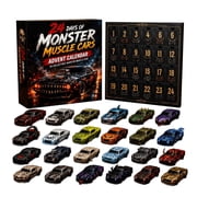 24 Days of Monster Muscle Cars Advent Calendar, 24Pcs 2D Acrylic Ornaments Countdown Calendar, Crazy Modified Muscle Race Car Themed Hanging Charms Surprise Gift Set for Holiday Home Decoration