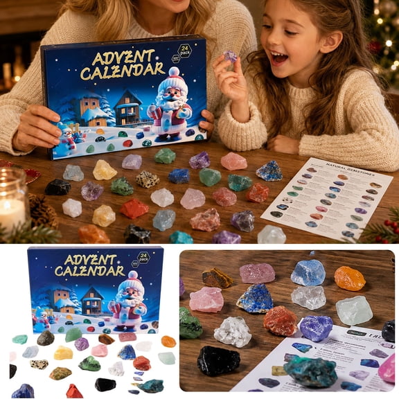 24 Days Natural Gemstone Advent Calendar - Mining Toy Holiday Gift Box - Toys Hobbies for Christmas Kids Family