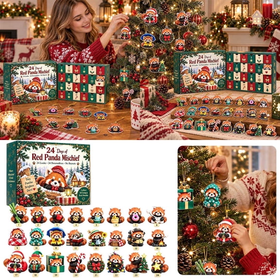 24 Days Red Panda Advent Calendar 2D Acrylic Ornaments Christmas Countdown Calendar for Kids Families Holiday Home Decor Gift