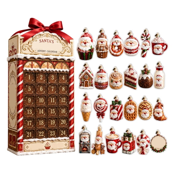 24 Days Santa Treats Advent Calendar 2026, Xmas Countdown Calendar Blind Box, Surprise Each Day Christmas Gifts Box for Holiday Treat Lovers Boys Girls, 2D Christmas Decorations for Tree