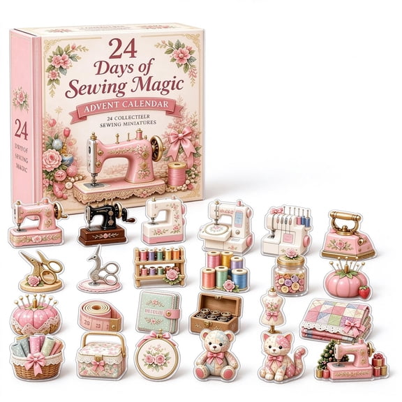 24 Days of Sewing Magic Advent Calendar - Craft Gift For Seamstress - 24pcs 2D Flat Acrylic Sewing Machine Seasonal Decor Sewings Lovers Gift for Craft Lovers