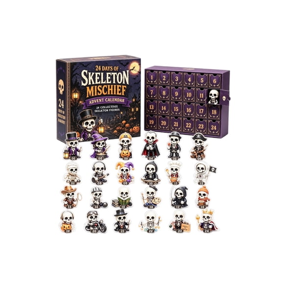 24 Days of Skeleton Mischief Advent Calendar 2026, 24 Pieces 2D Acrylic Skeleton Ornaments, Xmas Countdown Surprise Box, Holiday Gift for Gothic Spooky Enthusiasts