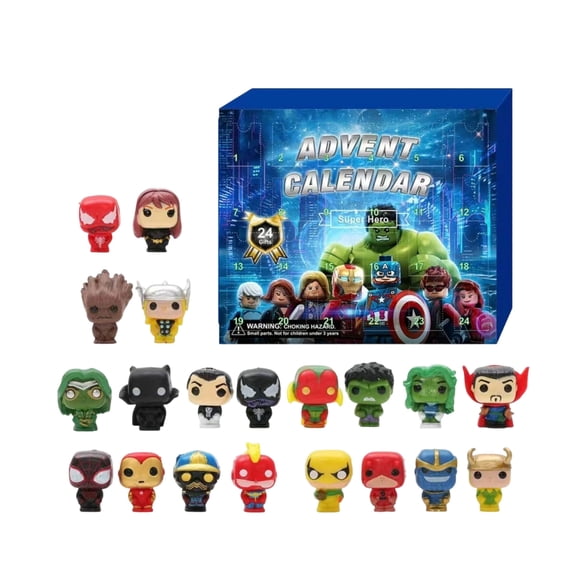 24 Days Superhero Advent Calendar 2026, Christmas Countdown Blind Box Featuring 3D Miniature Hero Figures, Collectible Desktop Toys Party Favors Gifts for Boys